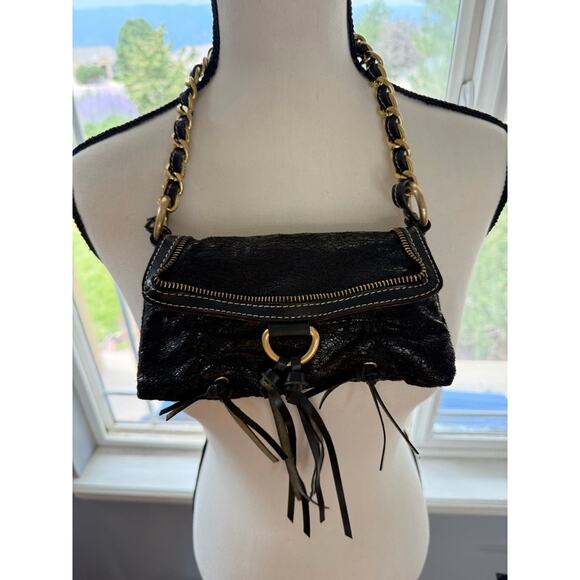 Rampage Handbags - Rampage Y2K Black Faux Leather Chain Handle Small Handbag Purse Tassels 2000's